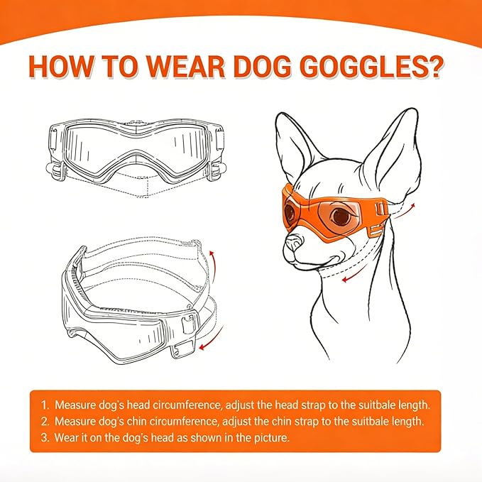Dog Goggles Medium Breed, Small Dog Sunglasses Anti-UV Goggles for Pet Eyes Protection, Adjustable Straps, Orange M