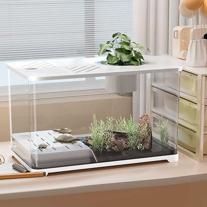 Aquarium Tank - Spacious Glass Fish Tank Setup for Betta Shrimp, Modern Desktop Habitat with Turtle Perch and LED Lighting, Ideal for Home Decor and Plant Cultivation