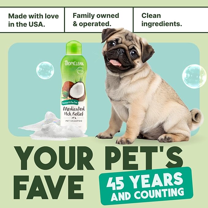 TropiClean Oatmeal Dog Shampoo for Itchy Skin Relief, Professional Dog Shampoo, Soothing Medicated Itch Relief, Puppy Safe, Made in USA, 1 Gallon