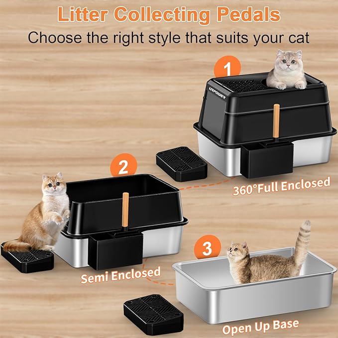 URPOWER Stainless Steel Cat Litter Box with Lid Extra Large Enclosed Litter Box for Cats Non-Sticky Metal Pan with High Sided Enclosure & Scoop, Front & Top Entry, Anti-Leakage, Easy Cleaning