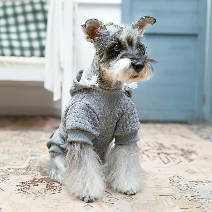 BEAUTYZOO Small Dog Hoodie Sweater with Pockets, Dog Clothes for Small Medium Dogs Boy Girl, Waffle-like Laminated Cotton Pet Coats with Hat and Leash Hole, All Weather Coat for Puppy Doggie Chihuahua