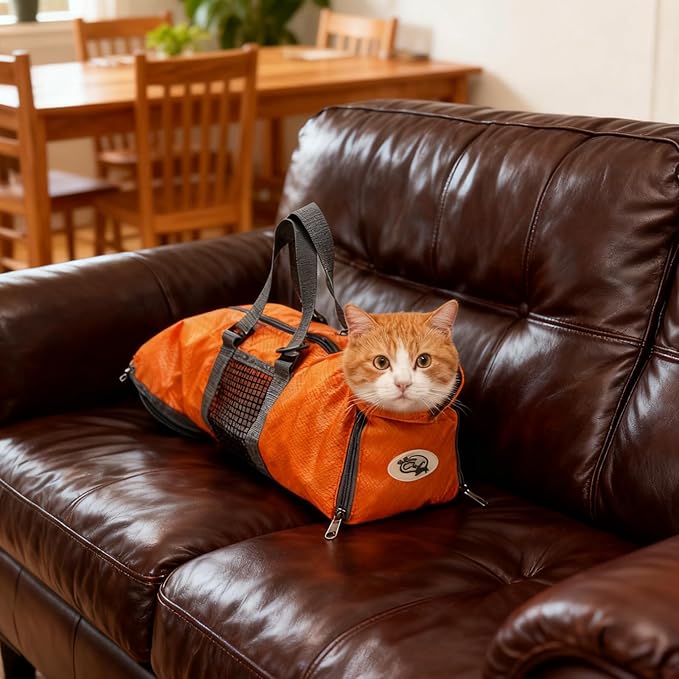 Cinf Cat Nail Clipping Cleaning Grooming Restraint Bag （Free Muzzle） No Scratching Biting for Bathing Nail Trimming Injecting Examining((Orange,M)