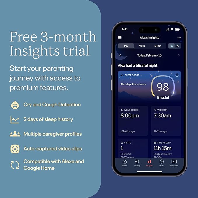 Nanit Pro Smart Baby Monitor - 1080p Wi-Fi Video Camera, 2-Way Audio, See Your Baby from Anywhere, Sound/Motion/Cry Notifications, Night Vision
