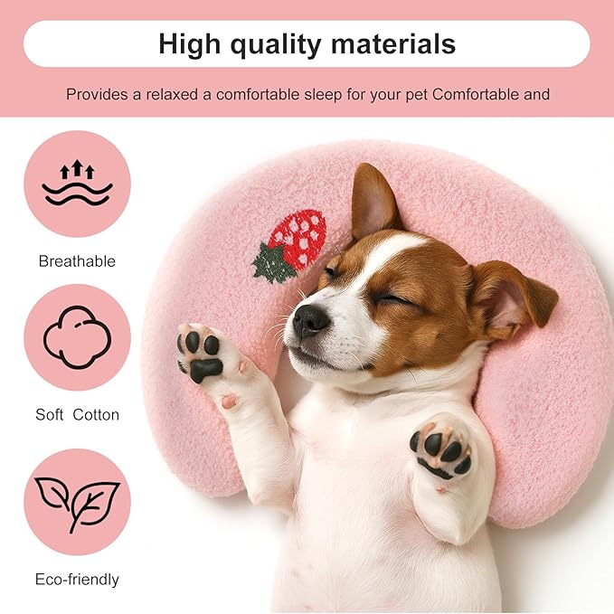 U-Shaped Pillow for Pets, Soft and Fluffy Pet Calming Pillow, Half Donut Cuddler with Cute Embroidery Pattern, can Support Pet's Neck, Machine Washable, Suitable for Cats, Dogs, and Other Pets