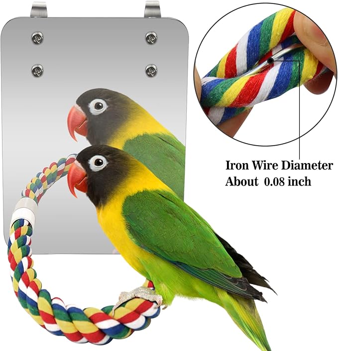 Bird Mirror for Cage with Parrot Rope Perches for Parakeet/Budgerigar/Lovebird/Canaries Stand