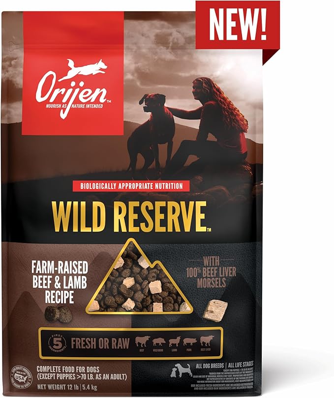 ORIJEN Wild Reserve Dry Dog Food Farm-Raised Beef & Lamb Recipe 4lb Bag