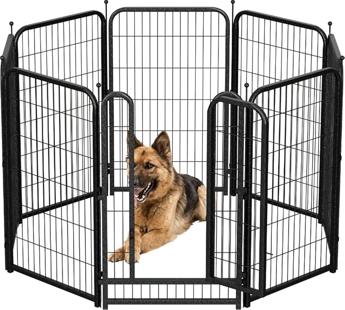 Metal Dog Playpen, 45" Inch Height 8 Panels, Large Dog Fence for Large/Medium/Small Dogs Indoor & Outdoor Bliss, Perfect Dog Pen for Camping, Yard and RV | Black-Silver