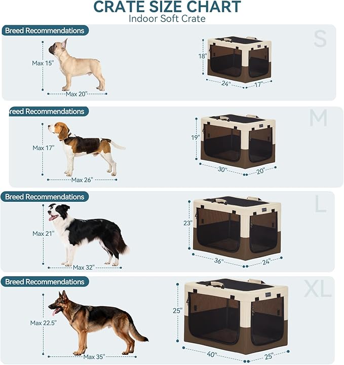 PETSFIT Portable Dog Crate for Medium Dogs, – 30" Soft Dog Travel Crates with Lockable Zippers & Thicken Mat, Adjustable Patented Spiral Steel Frame, Collapsible Kennel for Indoor & Outdoor