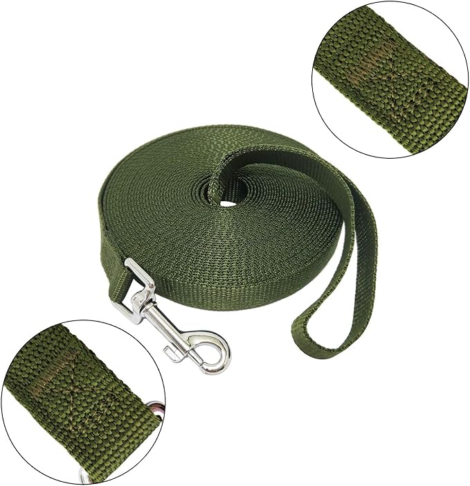 Nylon Training Dog Leash for Small Medium Large Dogs, 15ft 20ft 30ft 50ft Long Leash Dog/Puppy Lead for Obedience Recall Training, Camping (30ft, Green)