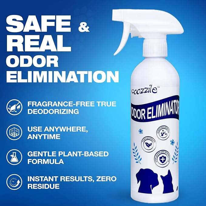 Pet Odor Eliminator, Odor Remover and Pet Spray Fragrance Free Colorless 16.9oz Spray, Safe Highly Effective Carpet and Cat Litter Deodorizer for Dogs and Cats