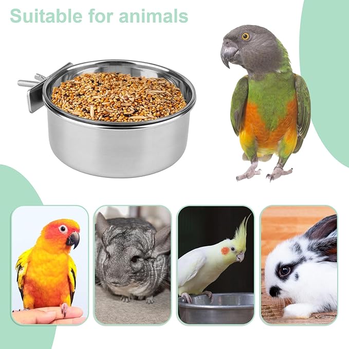 Hypeety Stainless Steel Food Water Bowl for Pet Bird Crates Cages Coop Dog Cat Parrot Bird Rabbit Pet (Medium,4.7 * 2.1in)