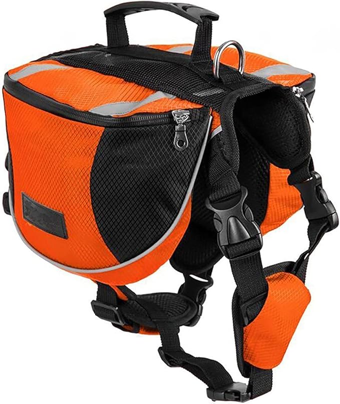 Polyester Dog Saddlebags Pack Hound Travel Camping Hiking Backpack Saddle Bag for Small Medium Large Dogs (Orange,M)