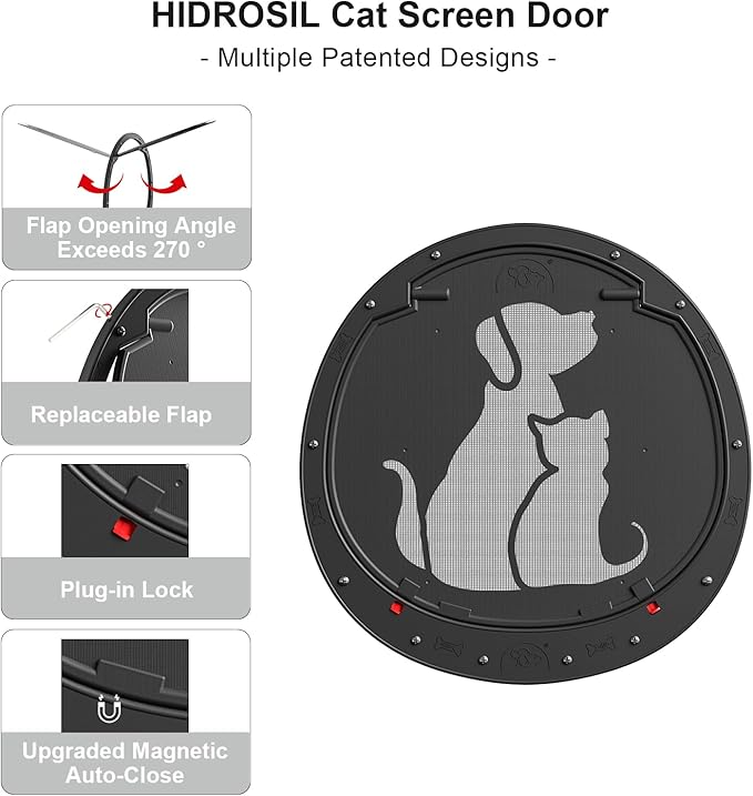 HIDROSIL Dog Door for Screen Door, Patent Desigh Pet Screen Door with Lockable Magnetic Flap for Doggy Door and Cat Door, Black
