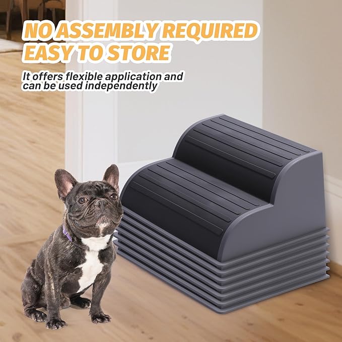 2-Step Modular Dog Ramp - Portable Non-Slip Stairs for Small Dogs with High Support, Lightweight Plastic Pet Steps Fits Staircase Indoor, Ideal for Elderly Injured Pets (9.5"D, 1-Pack, Grey)