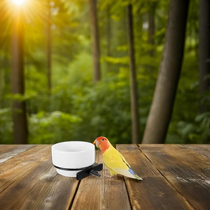 YARNOW Ceramic Bird Feeder Bowl Detachable Hanging White Parakeet Food Dish for Bird Cage Feeding and Watering Supplies
