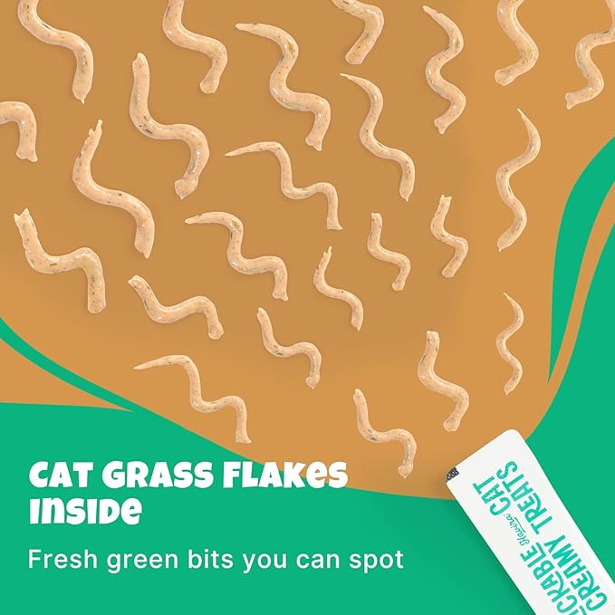 Havira Healthy Lickable Creamy Cat Treats Hairball Control – Chicken & Cat Grass Flavor Squeeze Treats with Psyllium Husk, Functional Snacks to Help Reduce Hairball Buildup, Grain Free