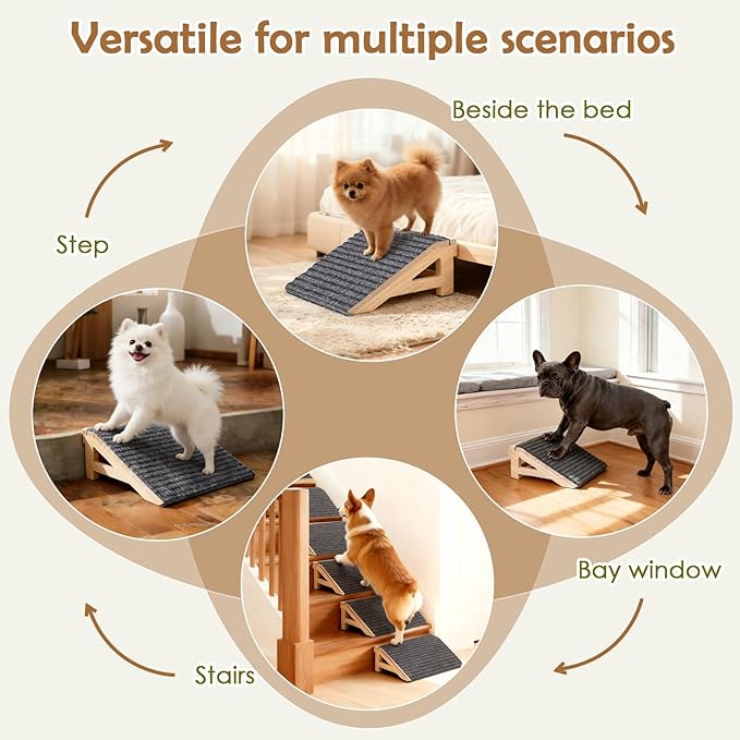 2 Pack Dog Ramp Stairs for Small Dogs – 2-in-1 Solid Wood Pet Ramp & Calf Stretcher, Supports 170lbs, Non-Slip Carpet, Gentle Slope for Senior/Injured/Aging Dogs, Indoor/Gym Use, No Assembly Required