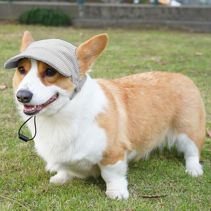 Dog Baseball Cap, Dog Cat Summer Beach Visor Hat with Ear Holes, Adjustable Puppy Sunbonnet Headdress (Grey, Medium)