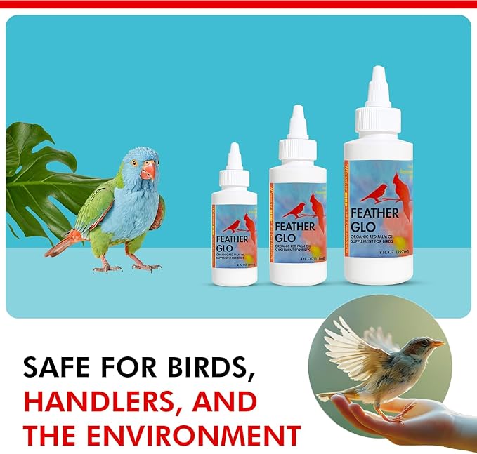 Morning Bird Feather Glo 2 oz – Cold Pressed Red Palm Oil - Natural Vitamin A & E Supplement for Birds – Supports Feather Shine, Skin Health & Immunity – Vitamin & Energy Boost for All Bird Types