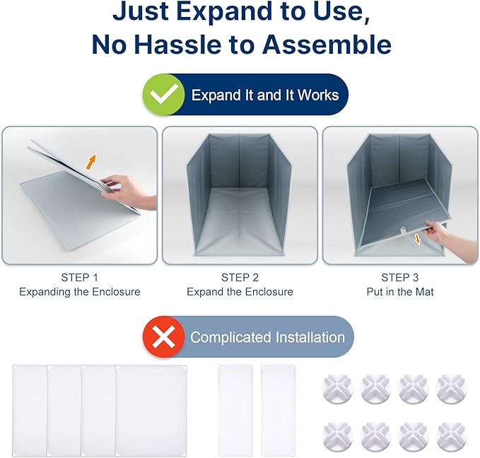 28"L × 20"W × 17"H Foldable Cat Litter Box Enclosure, All-in-One Litter Box Splash Guard for Large Litter Pan, High Sided Litter Box Shield with Removable Mat, Easy to Clean, No Mess, Odorless