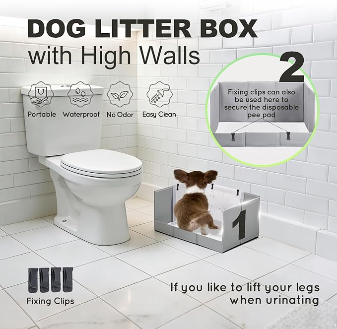 Dog Litter Box, Puppy Pee Pad Holder Foldable, Small Indoor Dog Potty Tray for Puppy, High Walls, Seamless, No Assembly, Waterproof, Easy to Clean, No Spill,Portable for Travel