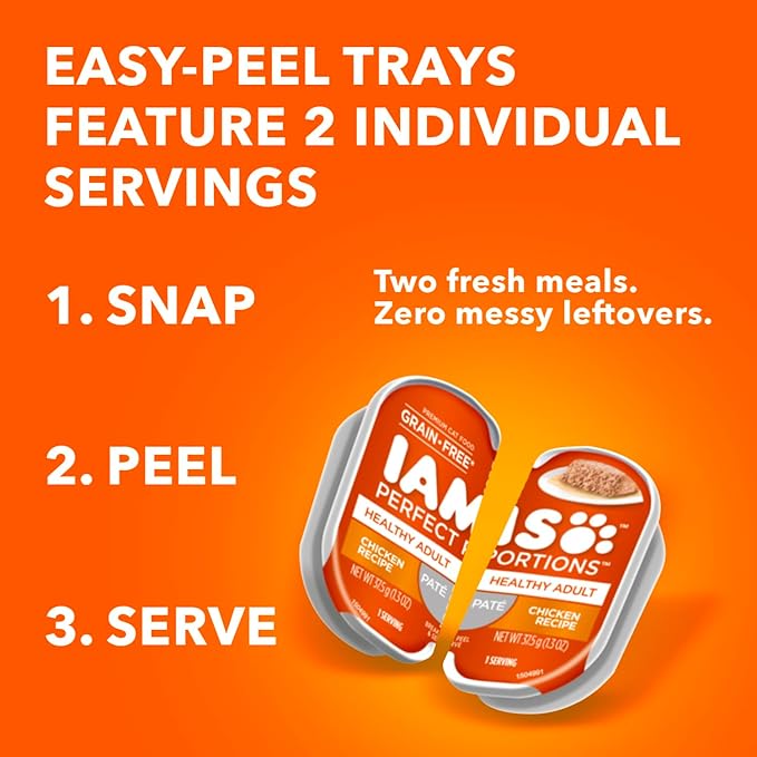 IAMS Perfect Portions Sensitive Digestion & Skin Wet Cat Food Pate, Healthy Adult Grain Free Pate, Chicken and Salmon Recipes, (24) 2.6 oz. Variety Twin-Pack Trays