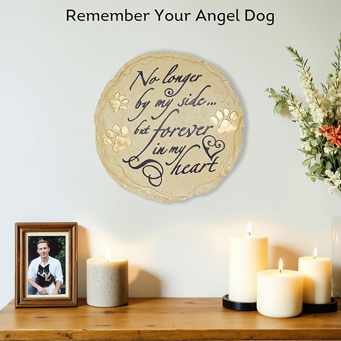 Lily's Home Pet Memorial Stone - Cat or Dog Grave Marker - Durable Waterproof Garden Memorial Stone for Indoor and Outdoor Use - Sympathy Gift for Pet Loss - Circle