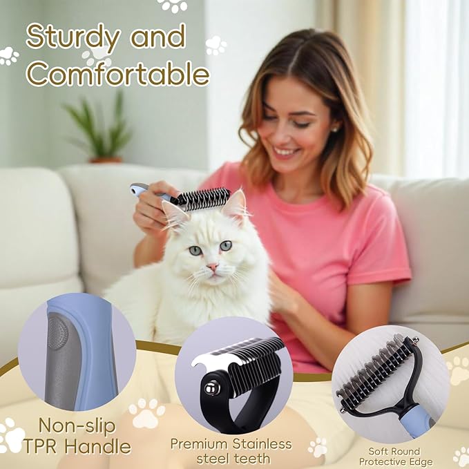 All-in-One Pet Grooming Kit - Long Hair Cat Grooming Kit & Dog Set, Includes Double-Sided Comb, Shedding Comb, 2 Knotting Combs & Massaging Comb