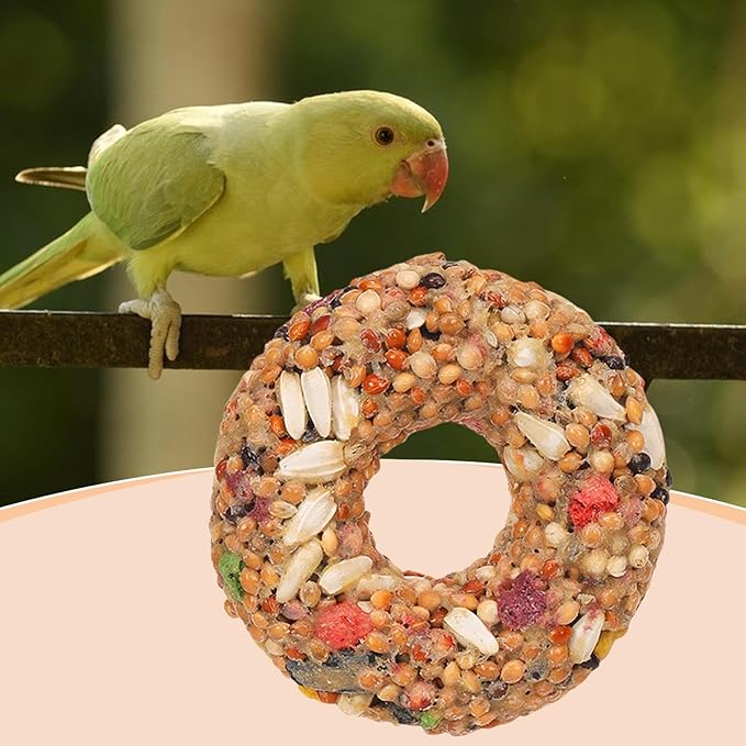 Bird Treats - Parakeet Toys, Grain Teether Supplies | Donut Shape Chewing Snack, Foraging Training Activity Enrichment with Aviary Accessories for Lovebirds, Cockatiels, Budgies and Small Parrots