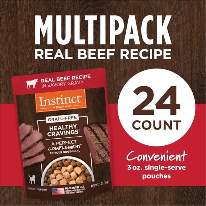 Instinct Healthy Cravings Natural Wet Dog Food Topper, Grain Free Recipe - Real Beef, 3 oz. Pouches (Pack of 24)