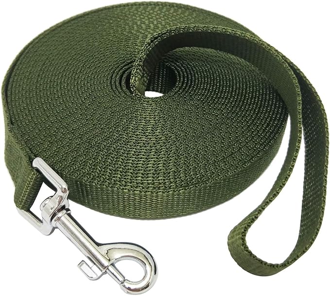 Nylon Training Dog Leash for Small Medium Large Dogs, 15ft 20ft 30ft 50ft Long Leash Dog/Puppy Lead for Obedience Recall Training, Camping (30ft, Green)