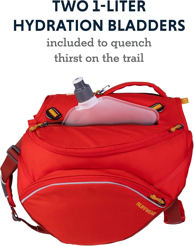Ruffwear, Palisades Dog Backpack, Multi-Day Pack with Removable Saddlebags & 2x1L Hydration Bladders, Cross-Load Compression, Breathable Adjustable Harness, Reflective Trim, Red Sumac, Small