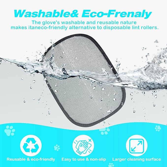 Upgraded Pet Hair Removal Gloves for Cats Dogs, Reusable Strong Grooming Gloves, Pet Hair Remover Tool for Clothing, Couch, Bed, Carpet, Car Seat, Blue, 2pcs