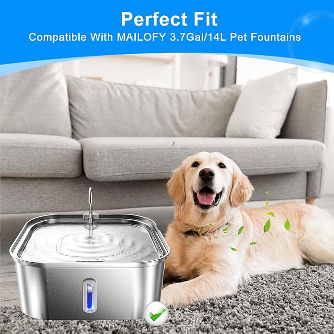 12+12PCS Dog Water Fountain Filters Replacement Compatible with MAILOFY 14L/3.7Gal Dog Water Bowl Filter, Activated Carbon & Sponges for Stainless Steel Dog Fountain