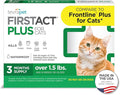 TevraPet FirstAct Plus Flea and Tick Topical for Cats over 1.5lbs, 3 Dose Waterproof Flea and Tick Control/Prevention for 3 Months