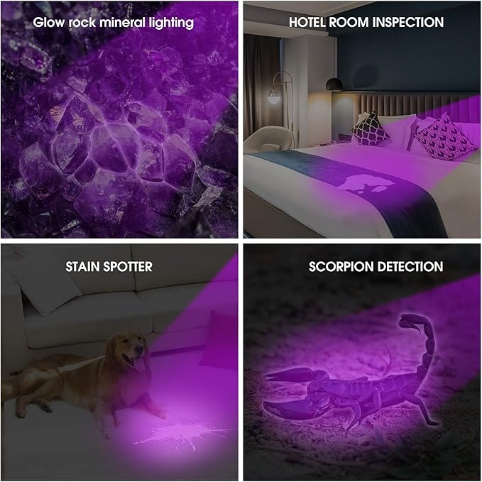 ULTRAFIRE 501B UV Flashlight, Adjustable Focus 395nm Ultraviolet Blacklight Mini Flashlight for Pet Urine Detection, Resin Curing, Scorpion & Bed Bug Detection