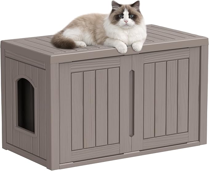 DRATO Outdoor Indoor Cat House, Resin Waterproof & Easy to Assemble Cat Shelter Suitable for Indoor & Outdoor Cats, Sturdy & Durable