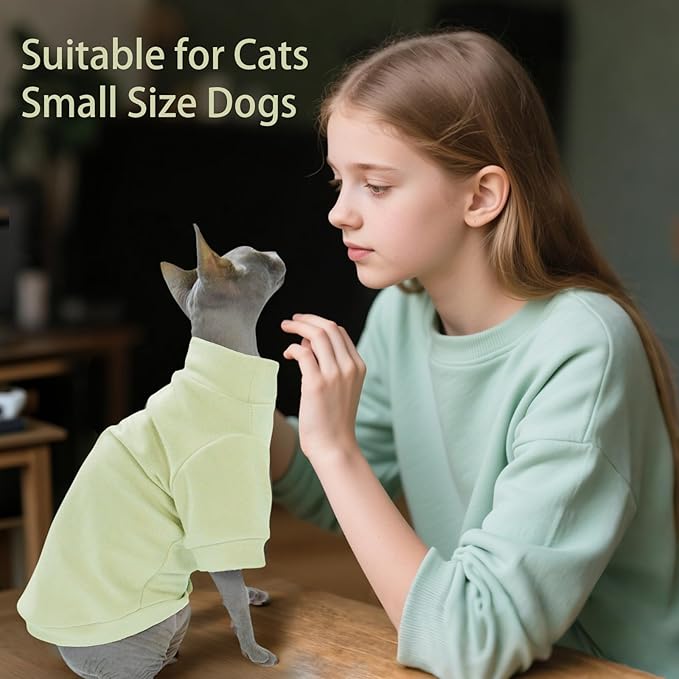 Sphynx Cat Clothes Hairless Cat Sweater Shirt Soft Warm Long Sleeves Pullover Pet Clothes Pajamas Dog Cloth for Small Dogs Kitten Clothes Pet Sweaters (Light Green, M)