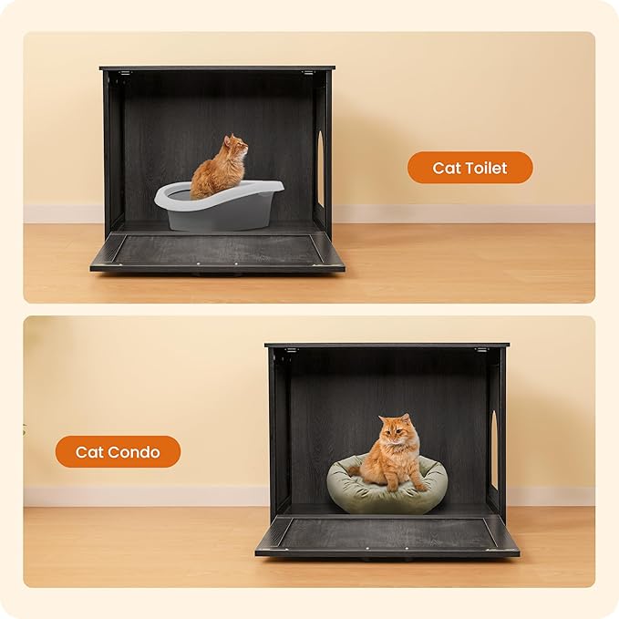 Dwanton Cat Litter Box Furniture Hidden, Cat Litter Box Enclosure, Reversible Entrance Can Be on Left or Right Side, Indoor Cabinet, Wooden Washroom, End Table, Nightstand, Dark Gray, 27.6" L