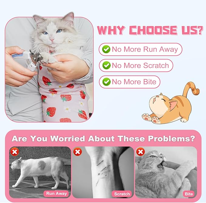Supet Cat Wrap for Cutting Nails, 2026 Self-Adherent Cat Grooming Wrap, Anti-Escape Calming Cat Swaddle Wrap for Medicine, Nail Clipping, Teeth Brushing, Ear Cleaning