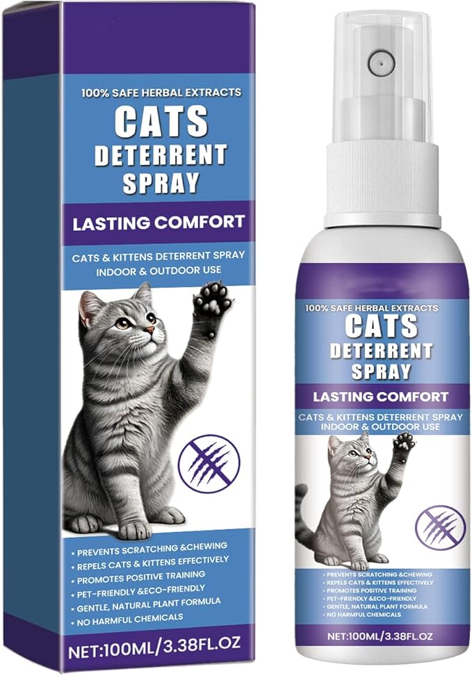 Cat Repellent Spray - Indoor/Outdoor Cat Deterrent Training Aid, Natural Plant-Based Formula to Stop Scratching, Jumping on Counters, and Spraying Behavior