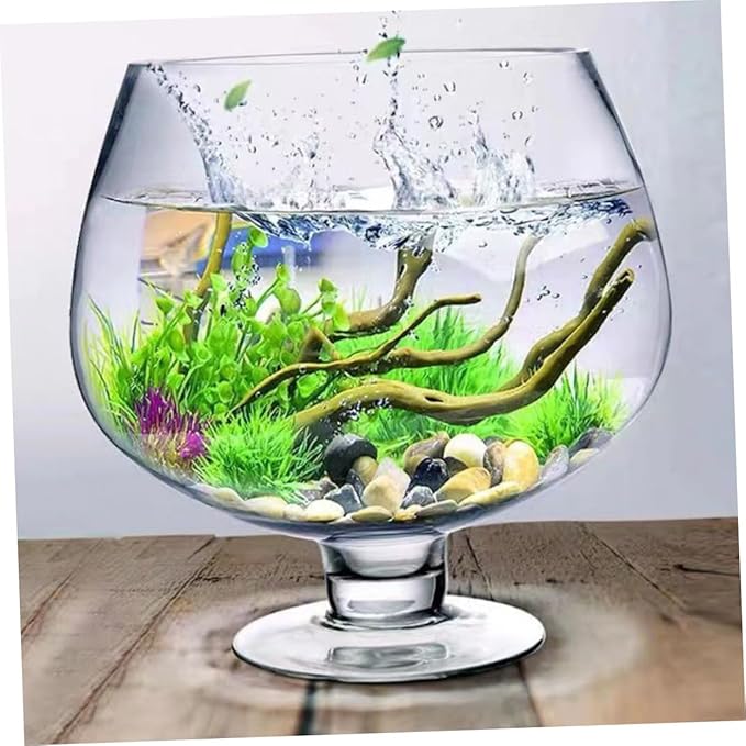 Clear Glass Fish Bowl Vase Capacity Transparent Desktop Aquarium for Fish and Hydroponic Plants Centerpiece for Home Office Decor
