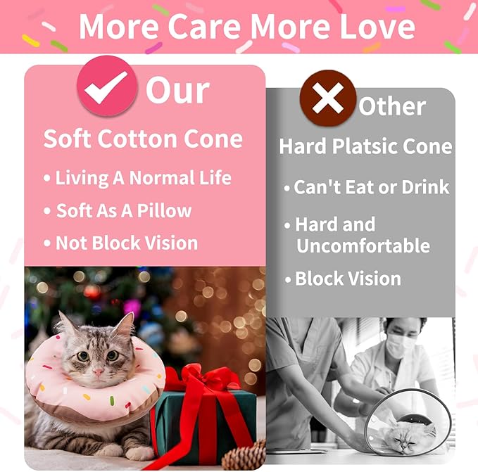 Cat Cone Collar Soft, Waterproof Cat Recovery Collars Spay Cones to Stop Licking Cute Donut E Collar After Surgery Anti-Lick Wound Healing Safety Elizabethan Collar for Kittens (Donut Pink, Small)