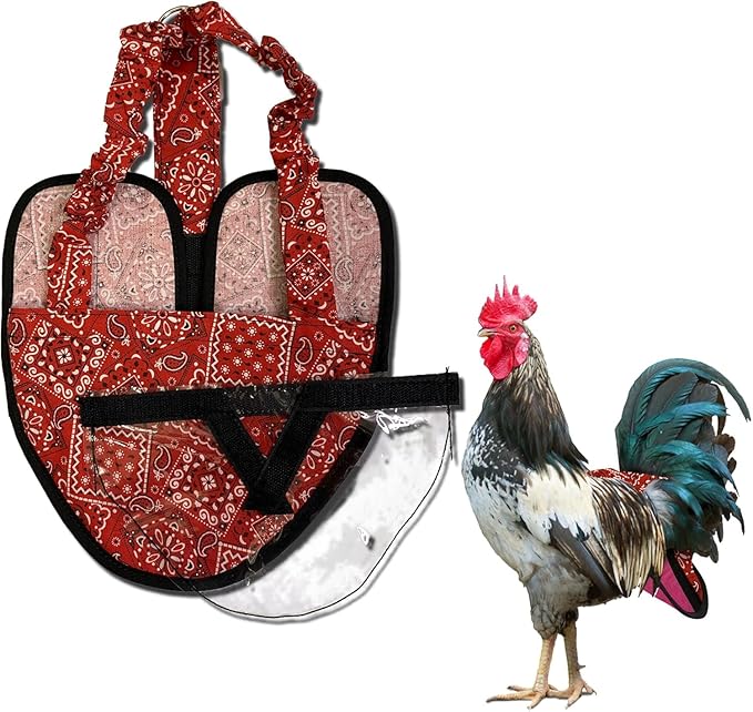 Hen Holster Wrap-Around Bird Diaper & Harness for Hens, Roosters, Ducks - with Removable Vinyl Liner, Adjustable Fit for Outdoor Adventures & Indoor Use - Easy to wear - Large, Red Bandana