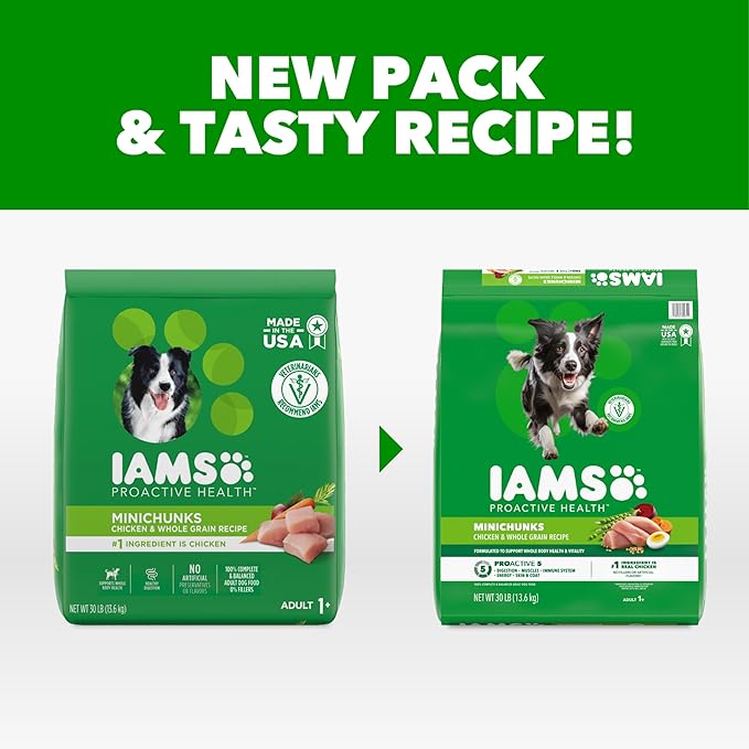IAMS Proactive Health Adult Minichunks Dry Dog Food Chicken & Whole Grain Recipe, 30 lb. Bag