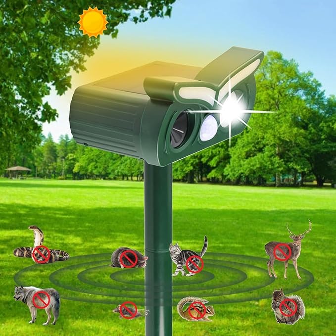 4Pack Cat Repellent Outdoor,Solar Ultrasonic Animal Repellent Outdoor Deer Repellent Devices with Motion Detection&Flash Light Squirrel Rabbit Dog Deterrent,Keep Rodent Chipmunk Raccoon Away for Yard