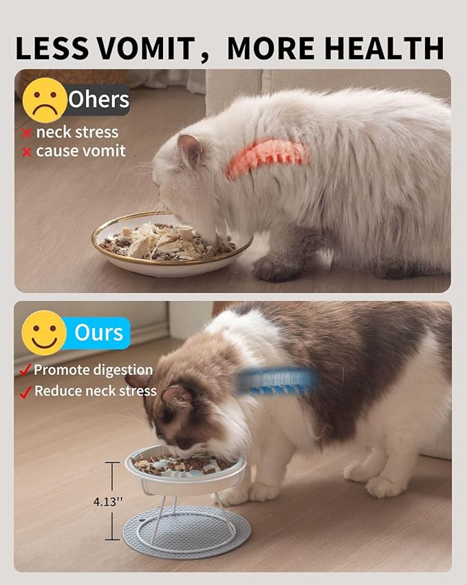 2PCS Ceramic Cat Slow Food Bowl for Wet and Dry Food, Elevated Design, Prevents Vomiting and Obesity, Raised Cat Puzzle Bowl, Stress-Free Slow Food Plate, Backflow Prevention, for Cats and Small Dog
