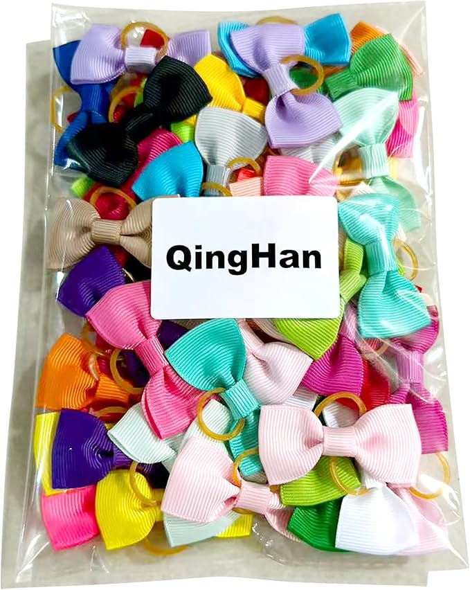 Puppy Dog Hair Bows: 2 inches with Rubber Bands Small Pet Grooming Girl Doggy Accessories 60pcs (30 Pairs)