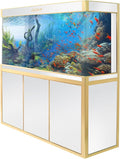 175 Gallon Glass Aquarium with Aluminum Cabinet - Including Sump for Filtration and Circulation, Plumbing, LED, White with Gold Trim