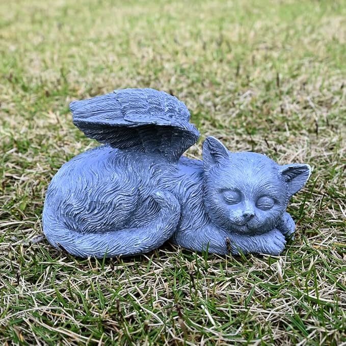 Angel Cat Memorial Stones Statue Sleeping Ornament for Kitten Passed Away Bereavement Pet Loss Sympathy Memory Gifts Remembrance